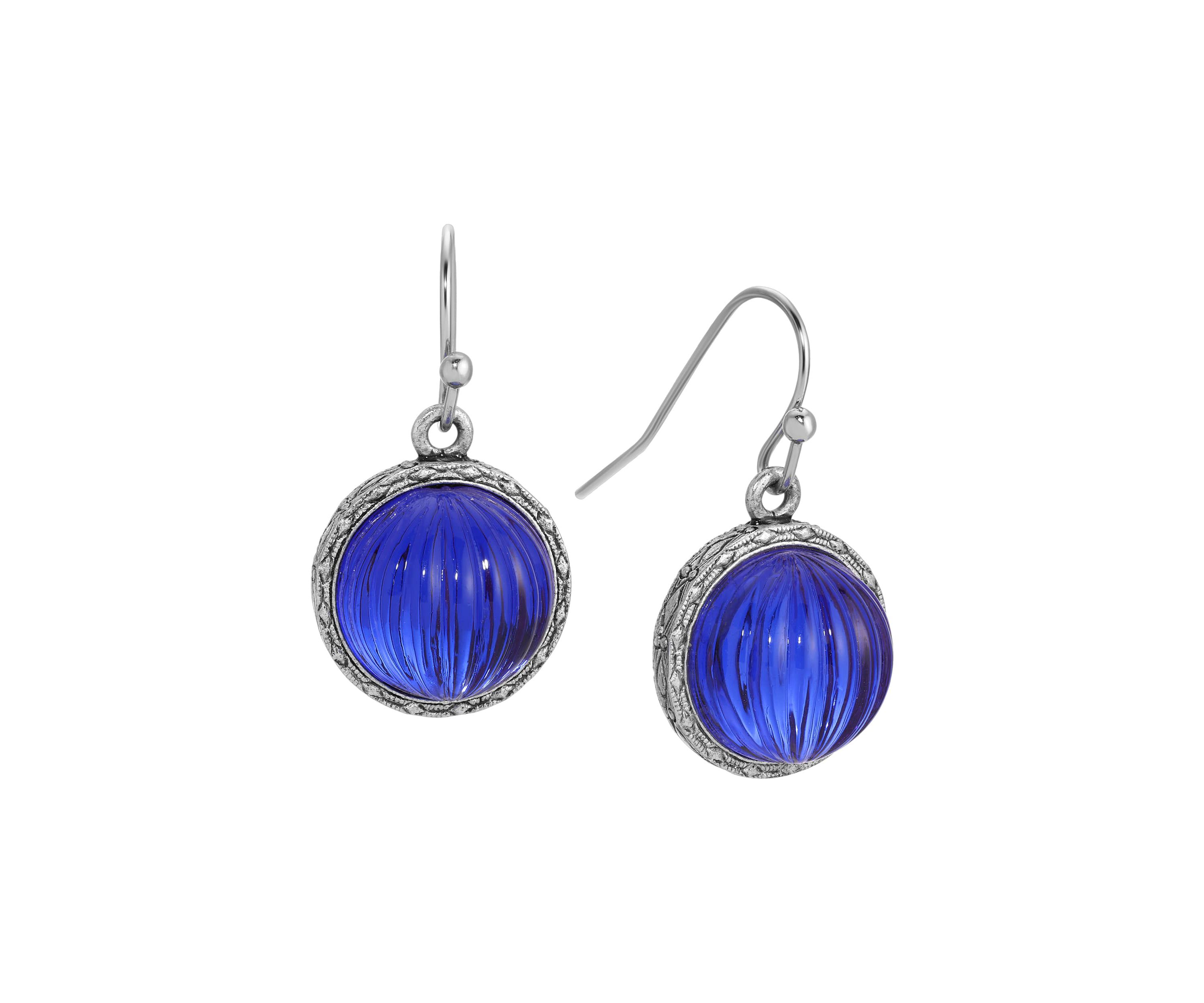 Round Ribbed Stone Crystal Earrings