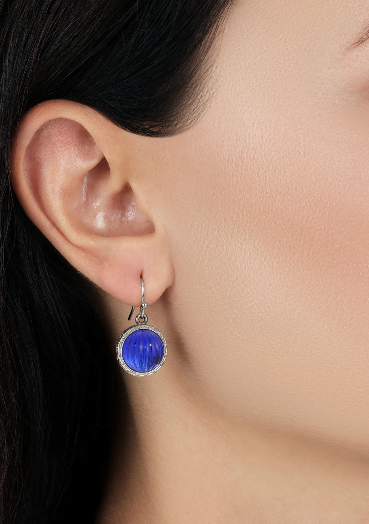 Round Ribbed Stone Crystal Earrings