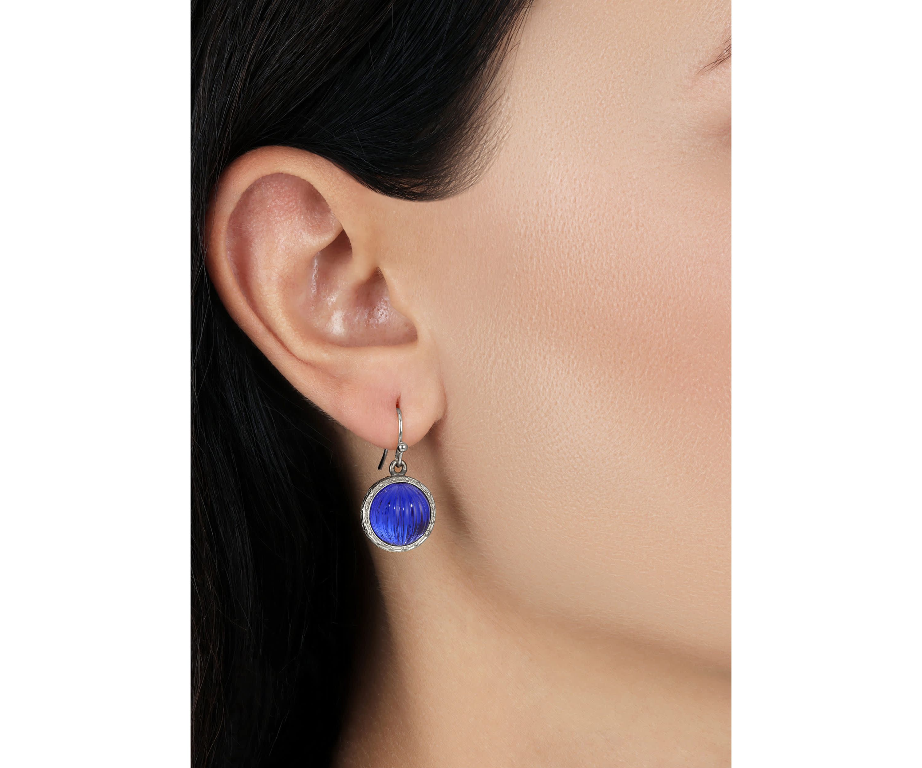Round Ribbed Stone Crystal Earrings