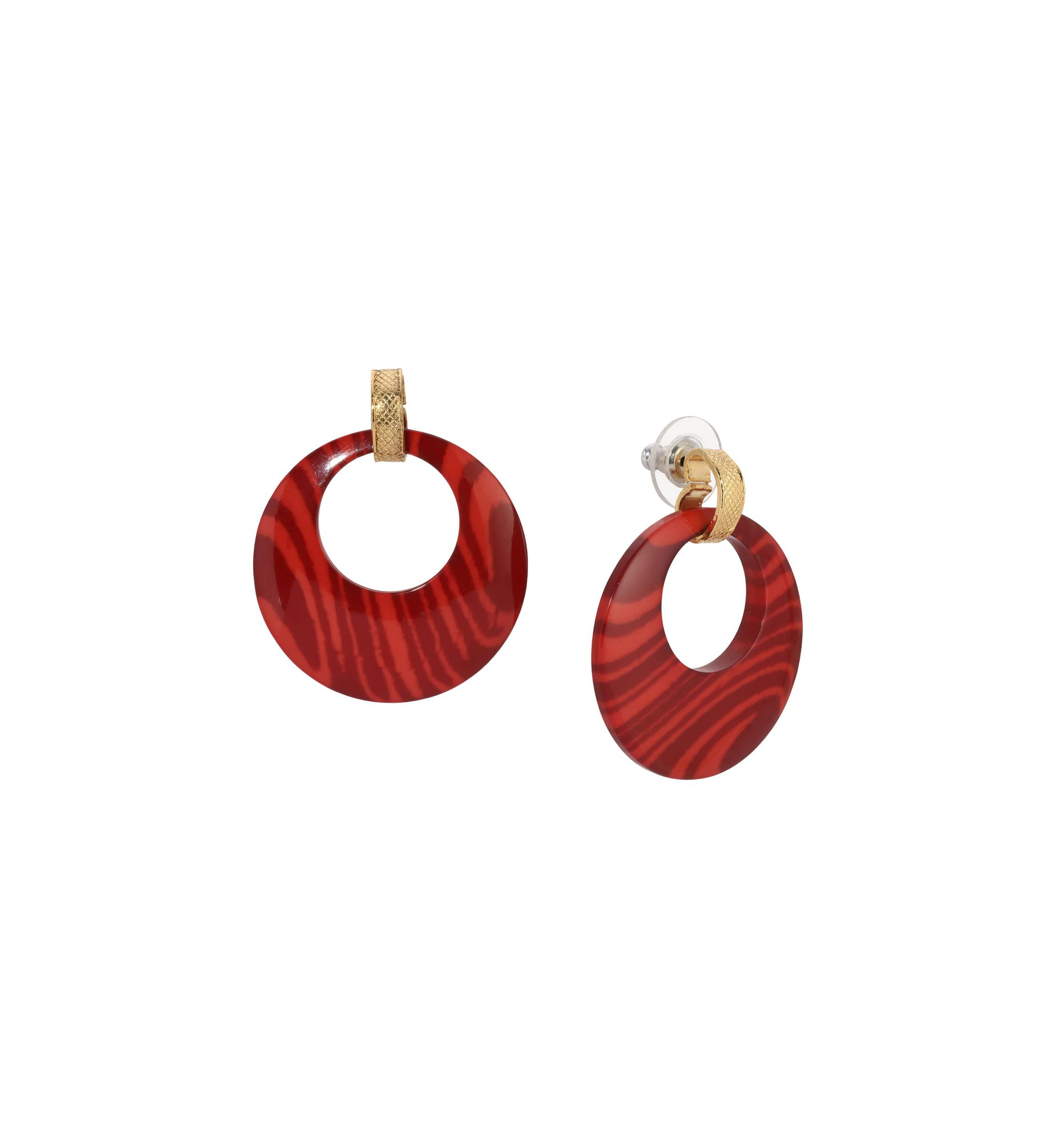 Gold Tone Burgundy Hoop Earrings