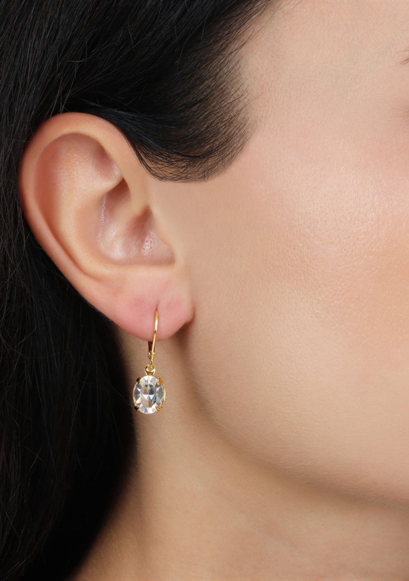 Gold Tone Clear Crystal Drop Leverback Earrings