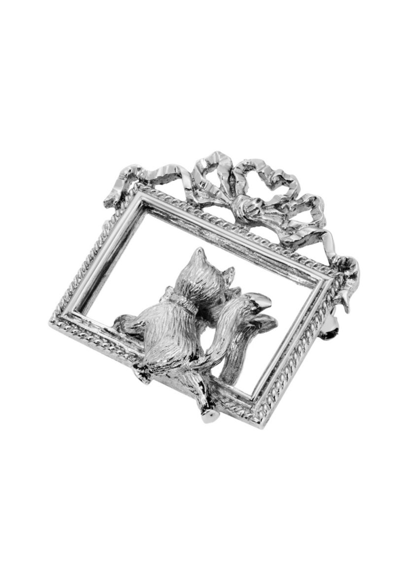 Silver Tone Cat Mirror Pin