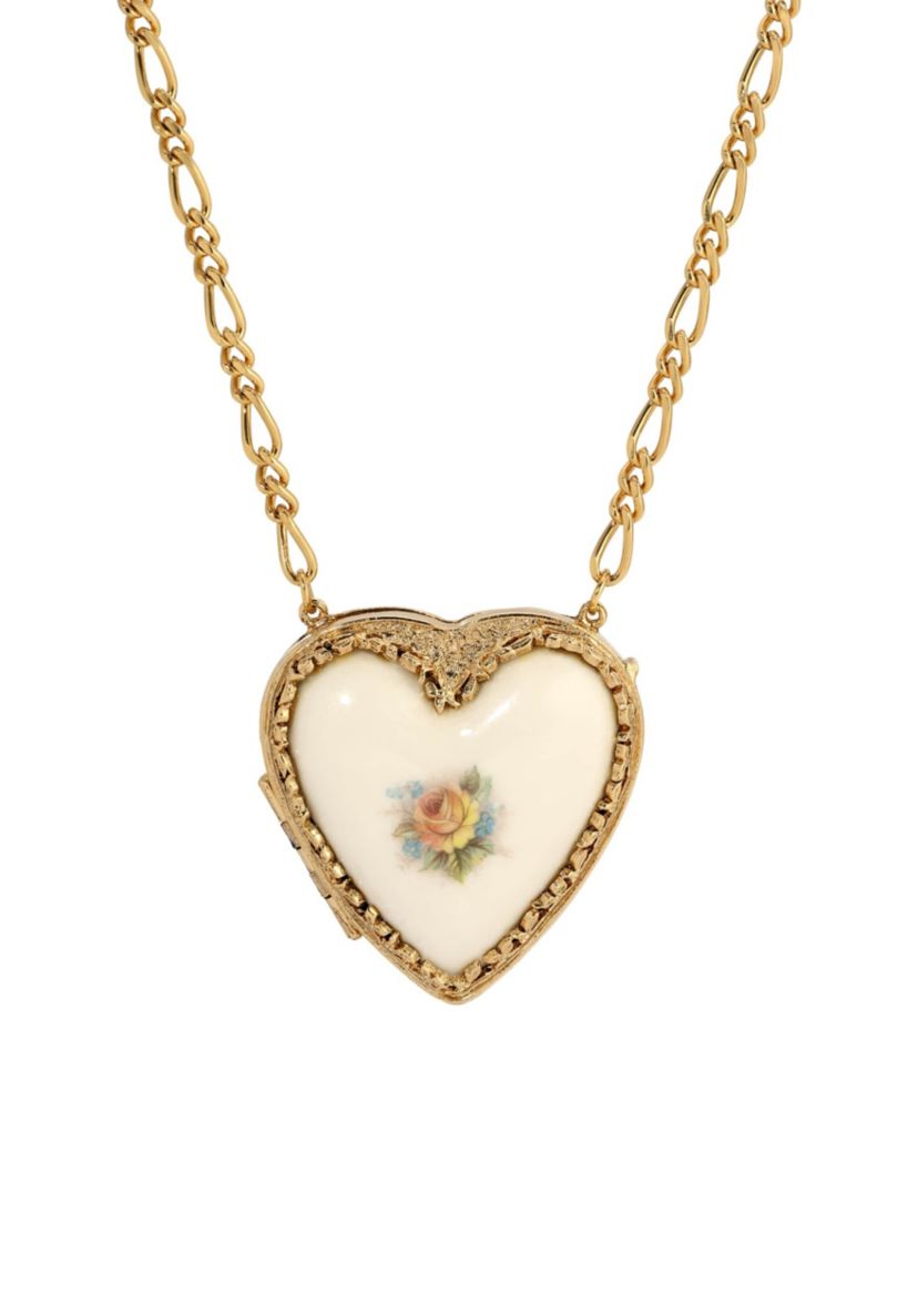 Porcelain Heart Locket Necklace 32"