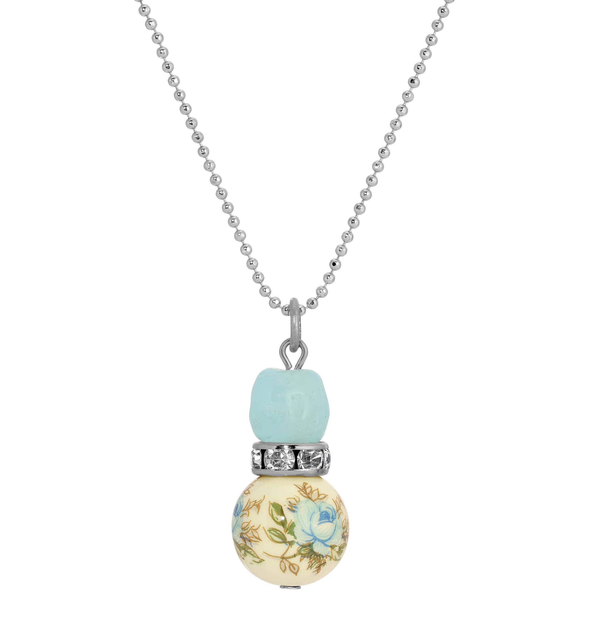 Blue Rose Beads Drop Necklace 18"
