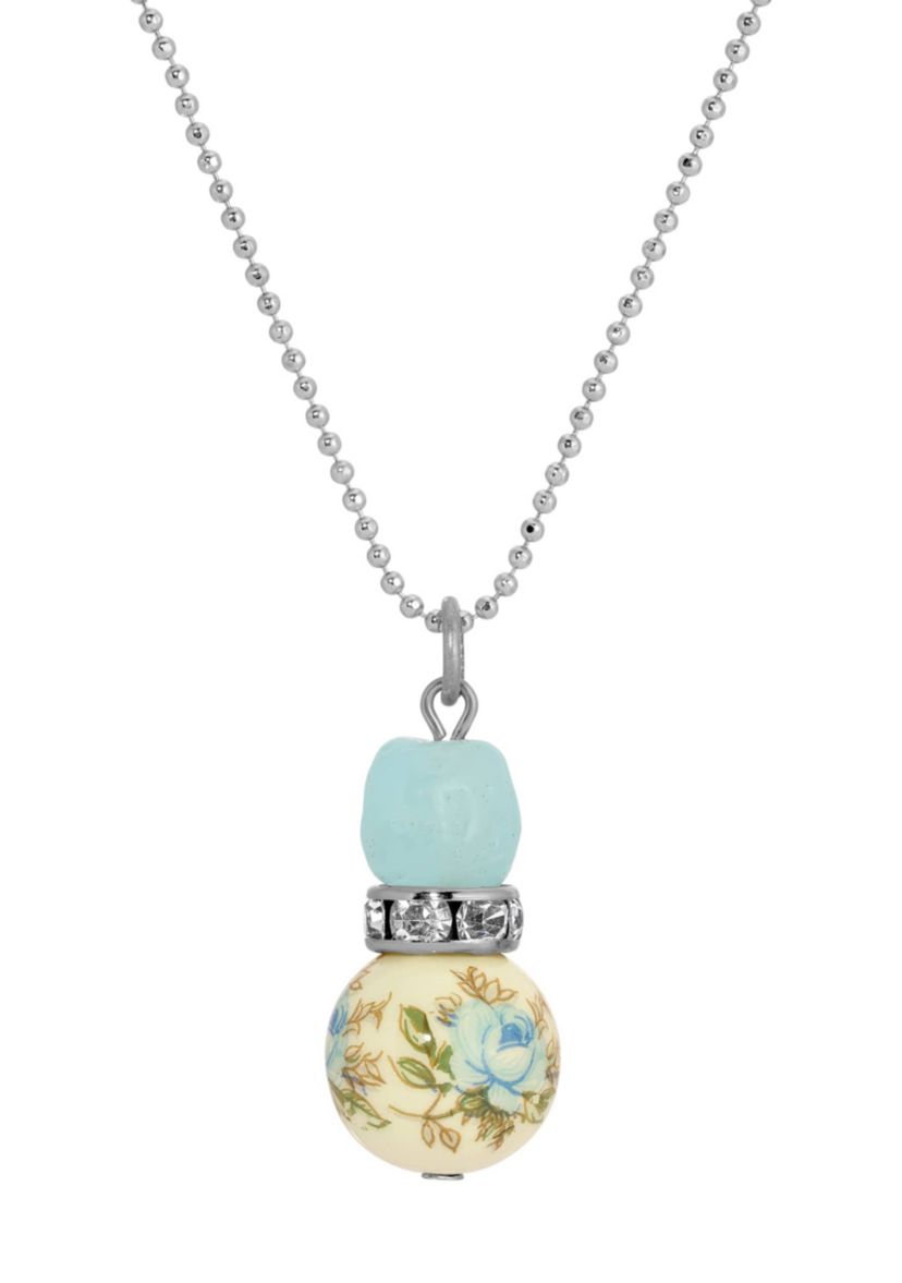 Blue Rose Beads Drop Necklace 18"