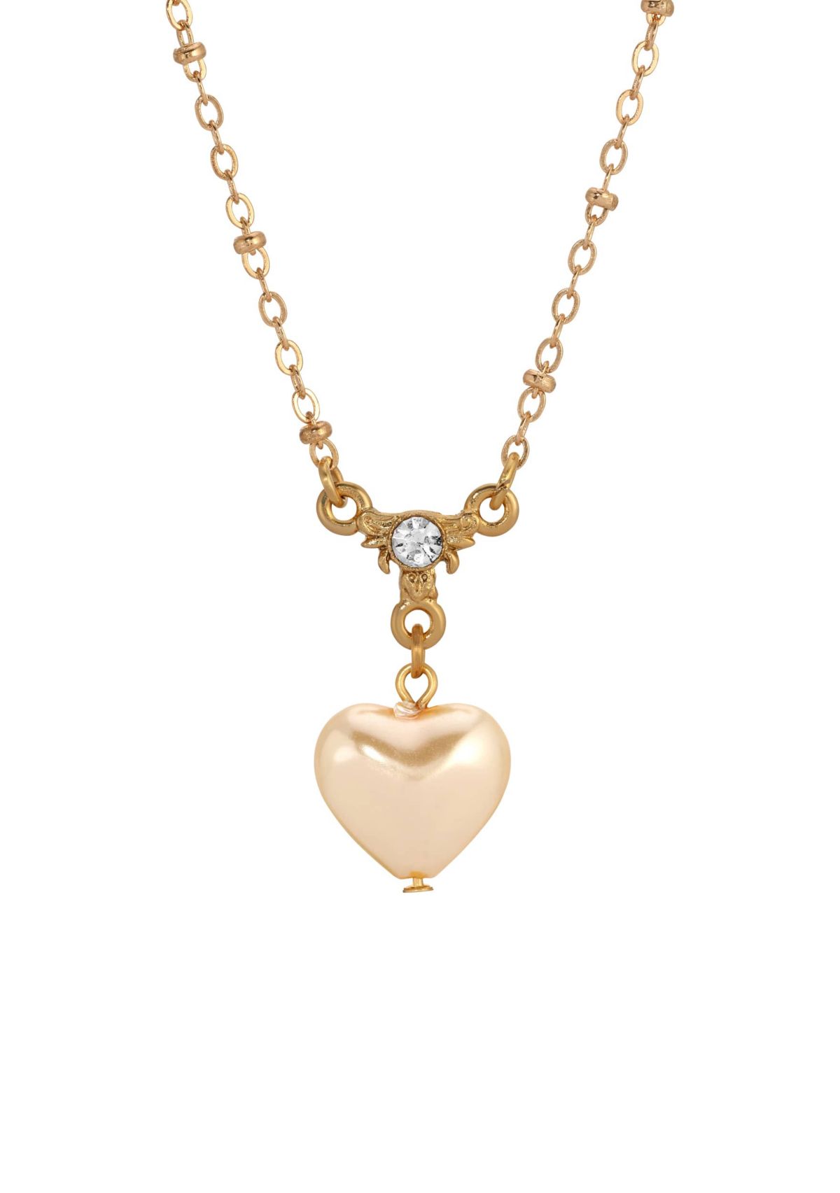 Gold Tone Heart Crystal Necklace 16"