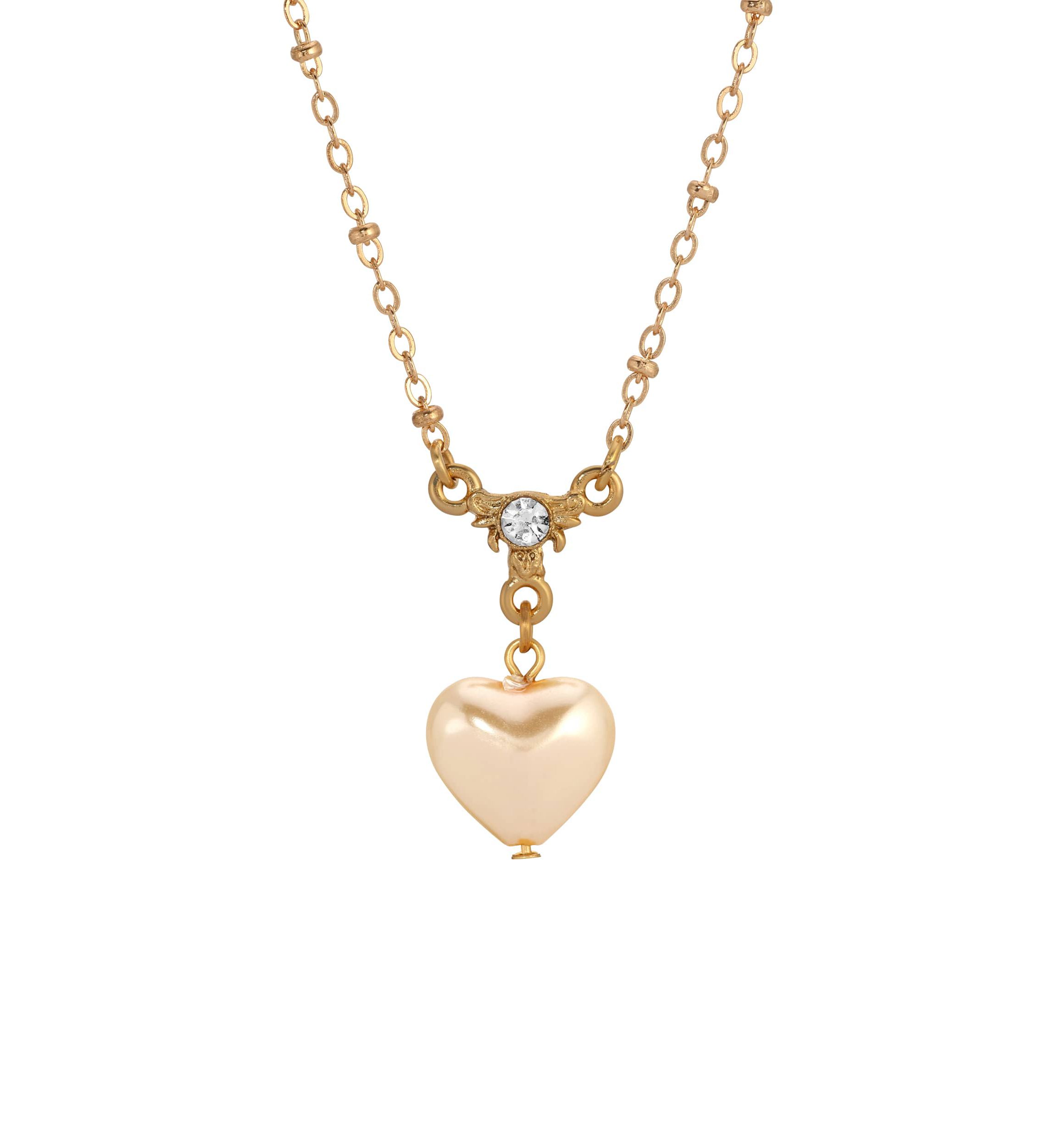 Gold Tone Heart Crystal Necklace 16"