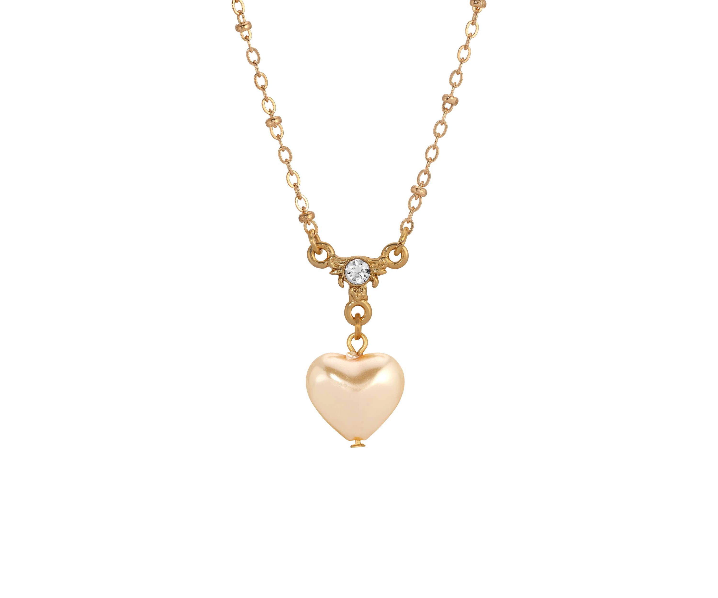 Gold Tone Heart Crystal Necklace 16"