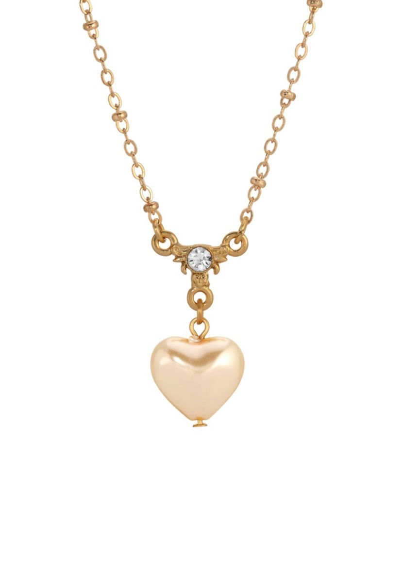 Gold Tone Heart Crystal Necklace 16"