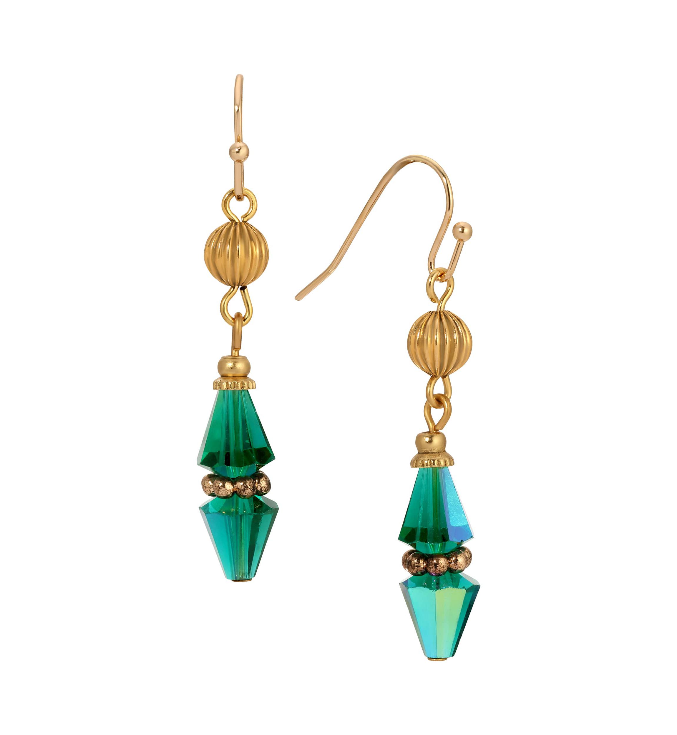 Gold Tone Bead Drop Wire Earrings
