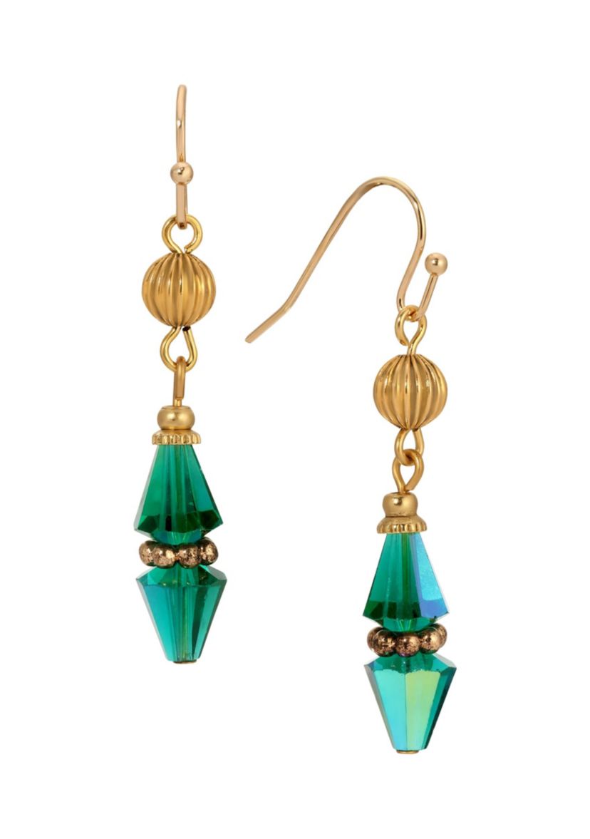 Gold Tone Bead Drop Wire Earrings
