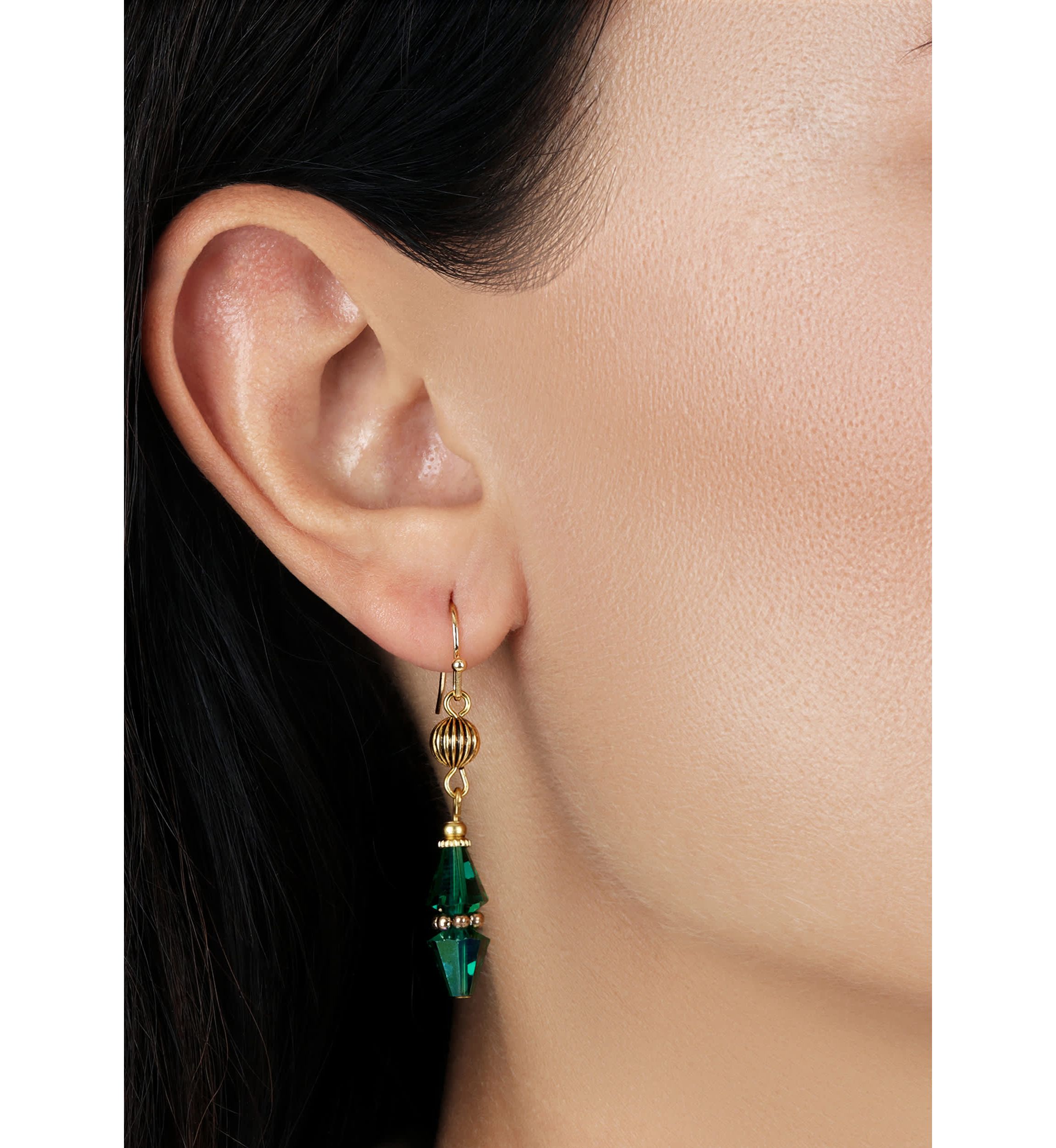 Gold Tone Bead Drop Wire Earrings