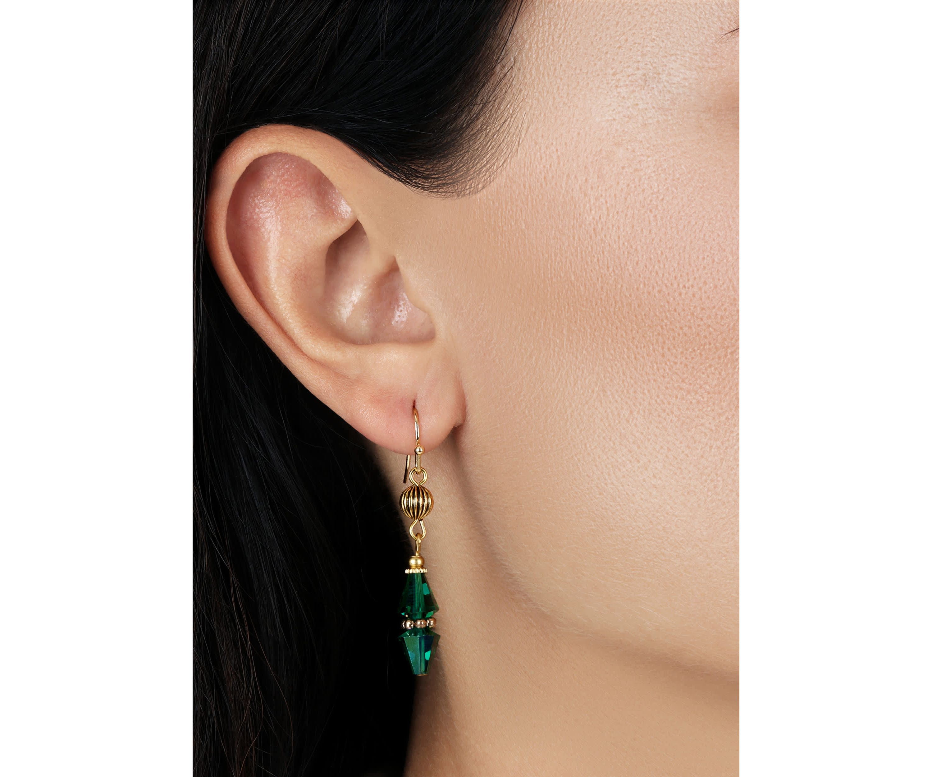 Gold Tone Bead Drop Wire Earrings