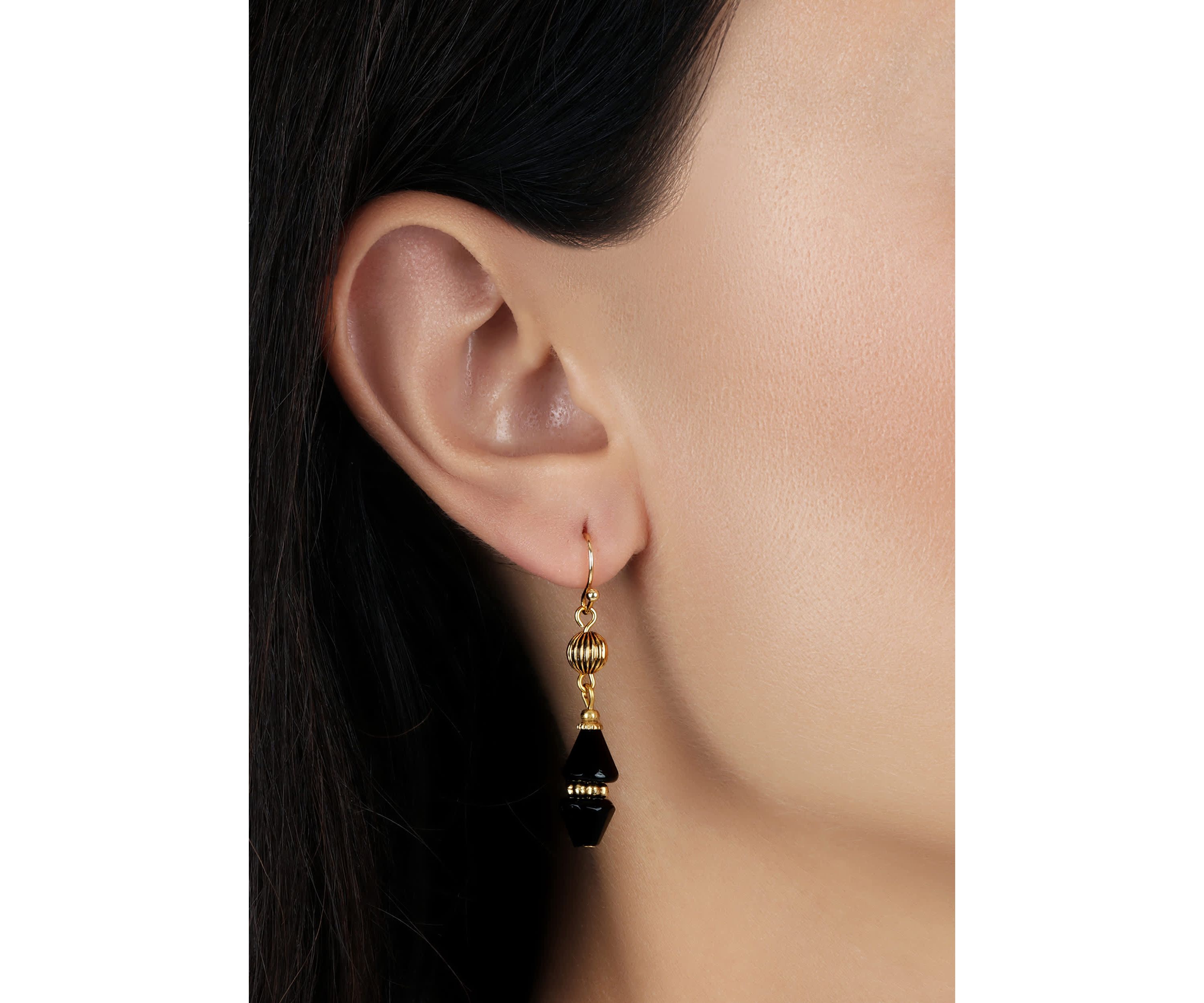 Gold Tone Bead Drop Wire Earrings