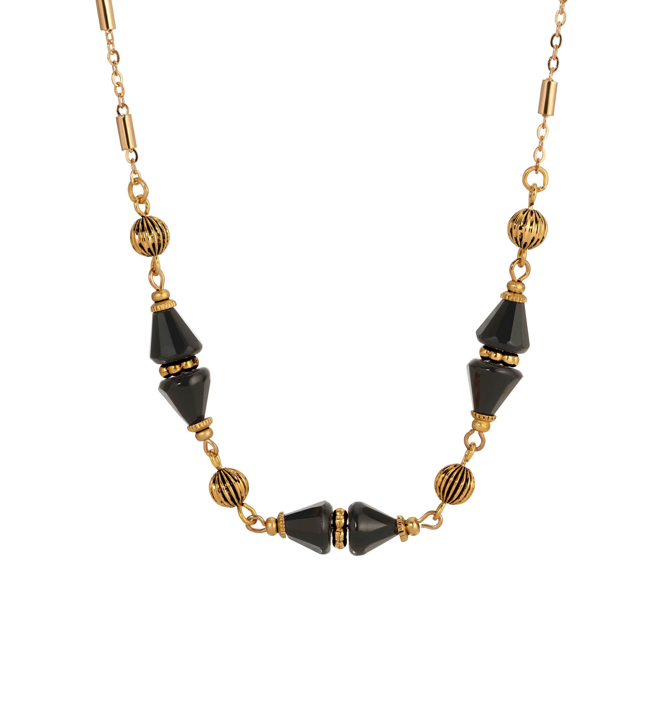 Gold Tone Bead Collar Necklace 16"