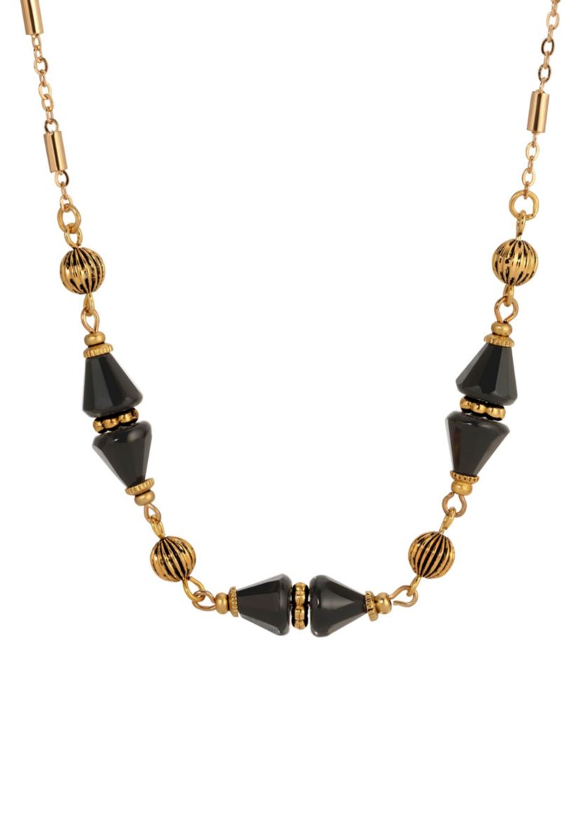 Gold Tone Bead Collar Necklace 16"
