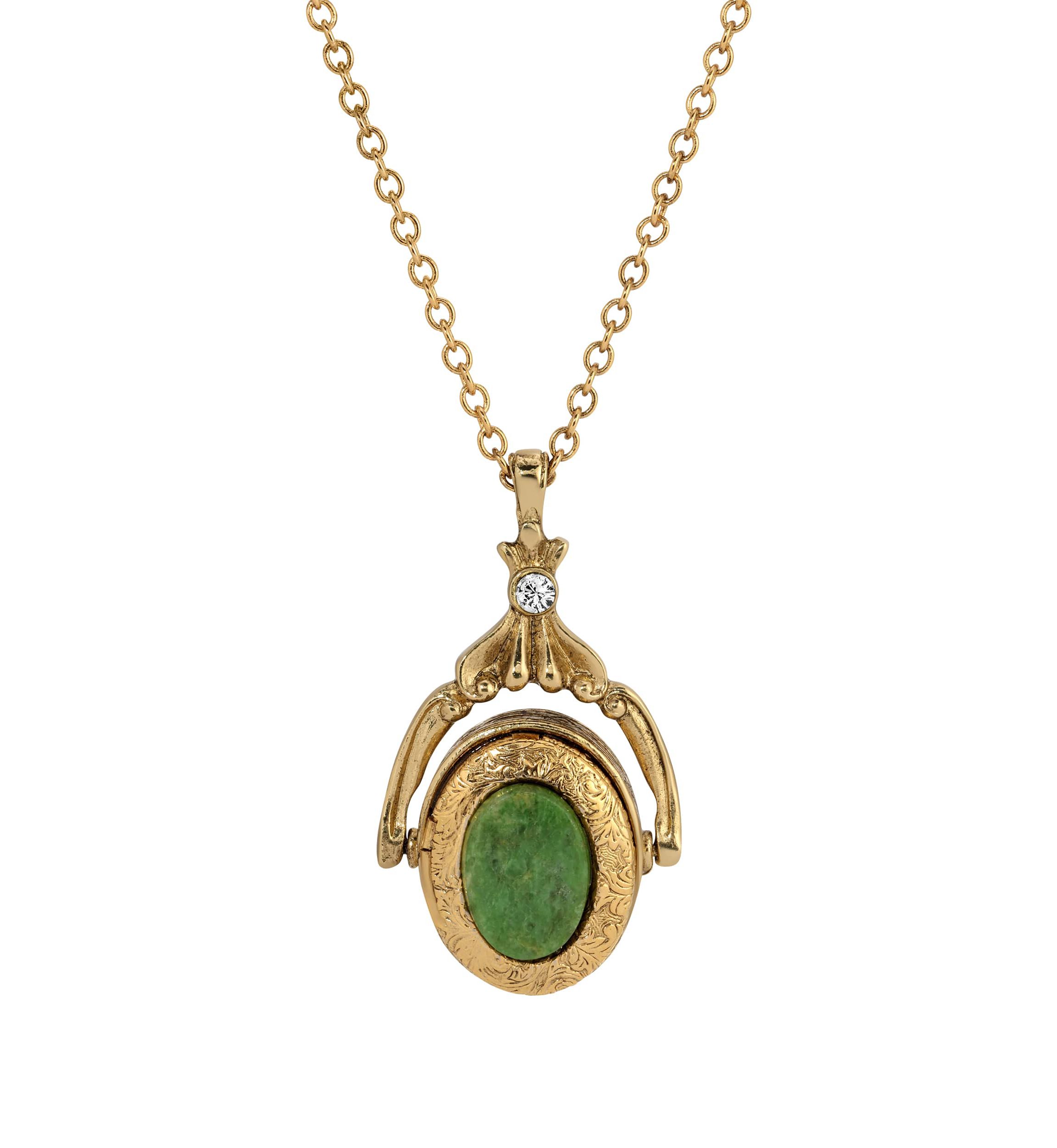 Oval Jade Double Locket Necklace 28"