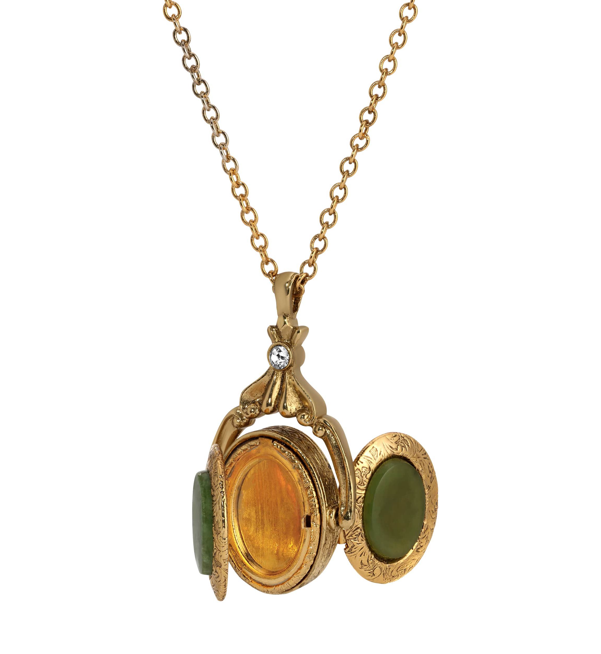 Oval Jade Double Locket Necklace 28"