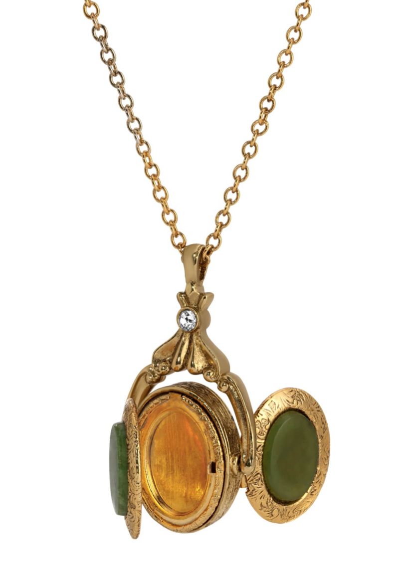 Oval Jade Double Locket Necklace 28"