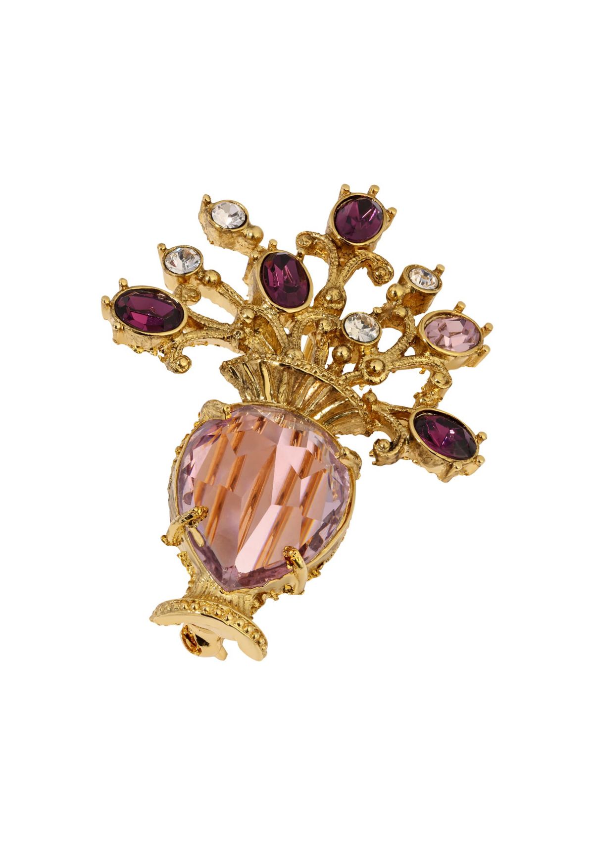 Gold Tone Amythest Crystals Flower Vase Brooch