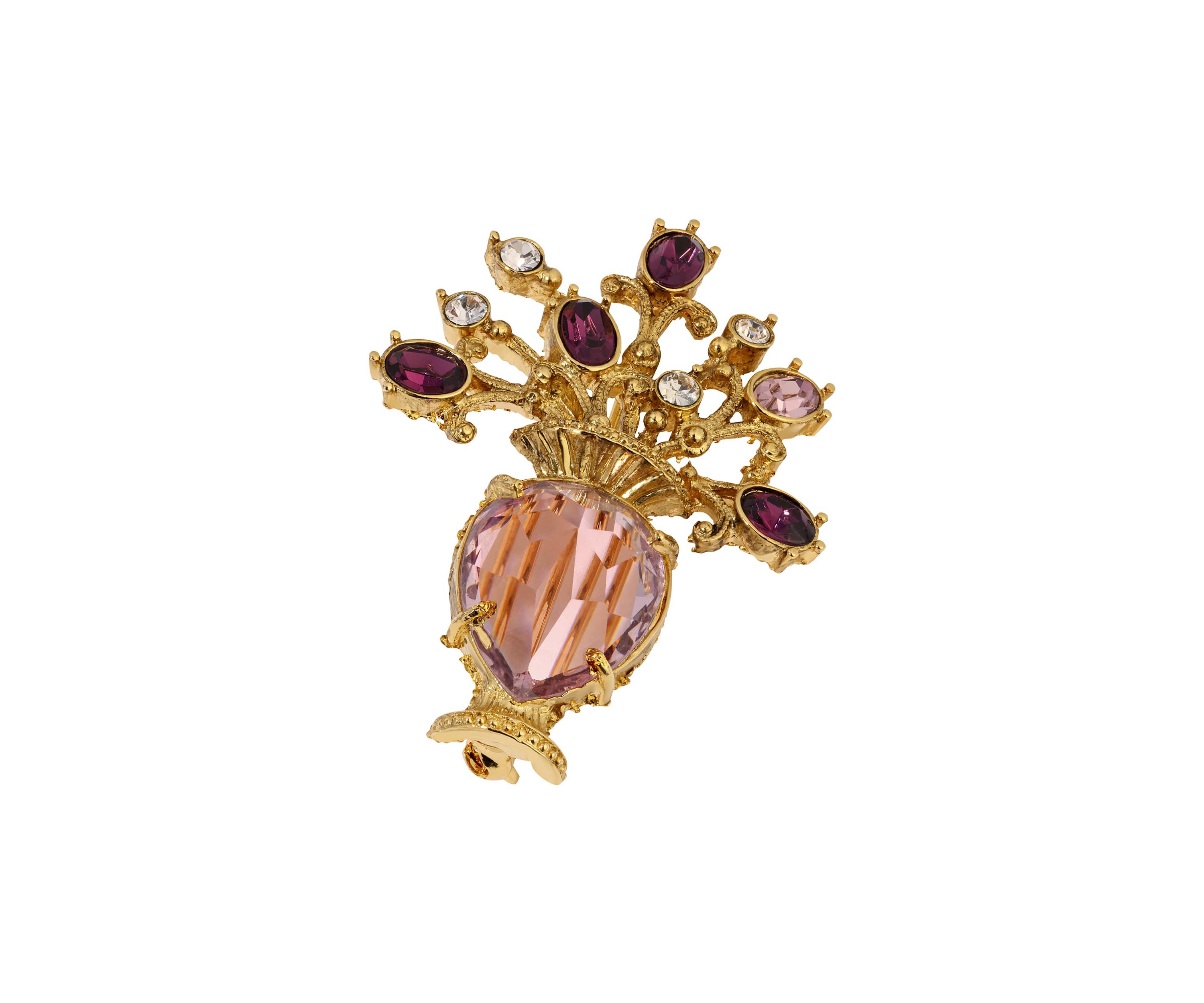 Gold Tone Amythest Crystals Flower Vase Brooch