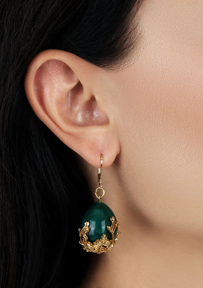 Gold Tone Green Gold Bead Drop Earrings