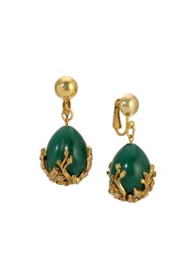 1928 Jewelry Gold Tone Green Gold Bead Clip Earrings Belk - Main Image