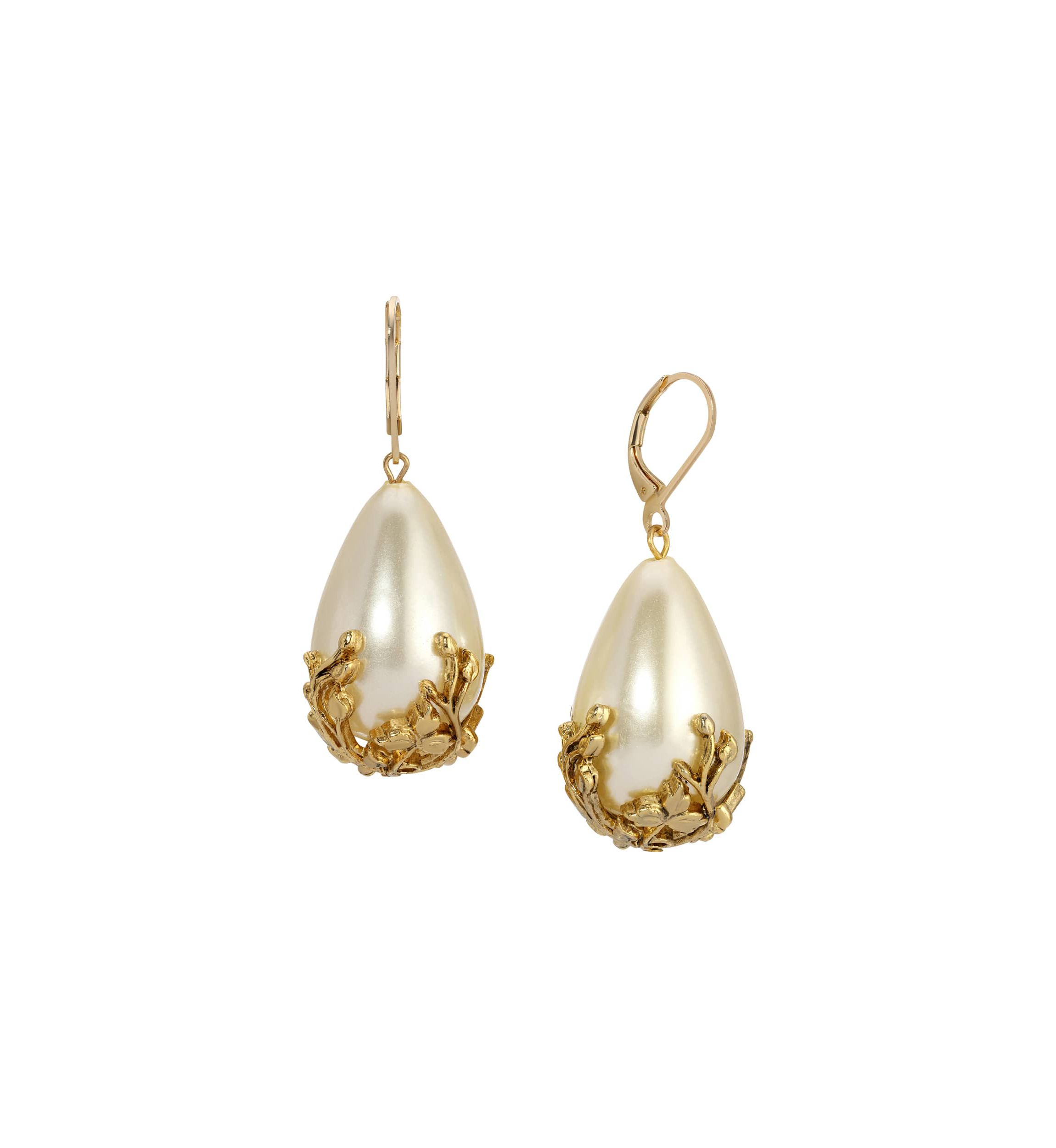 Gold Tone Faux Pearl Gold Bead Earrings