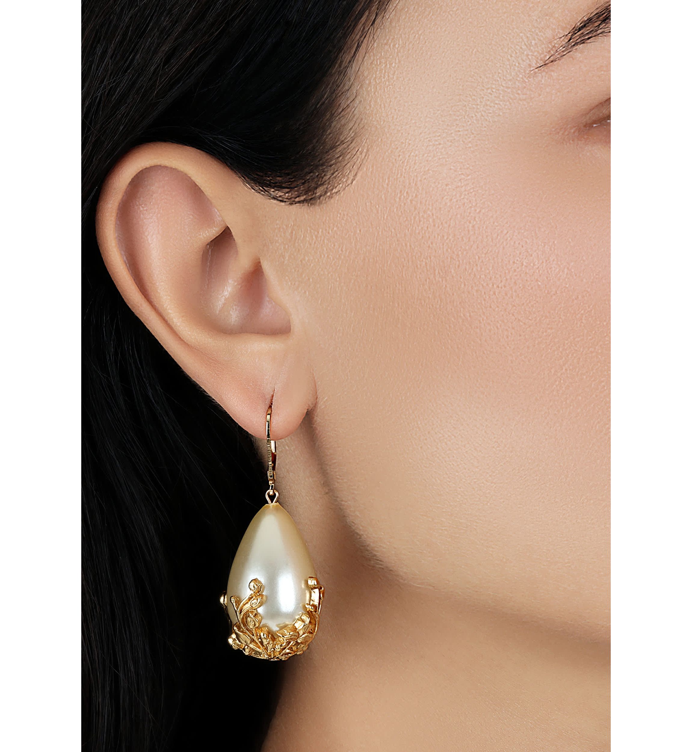 Gold Tone Faux Pearl Gold Bead Earrings
