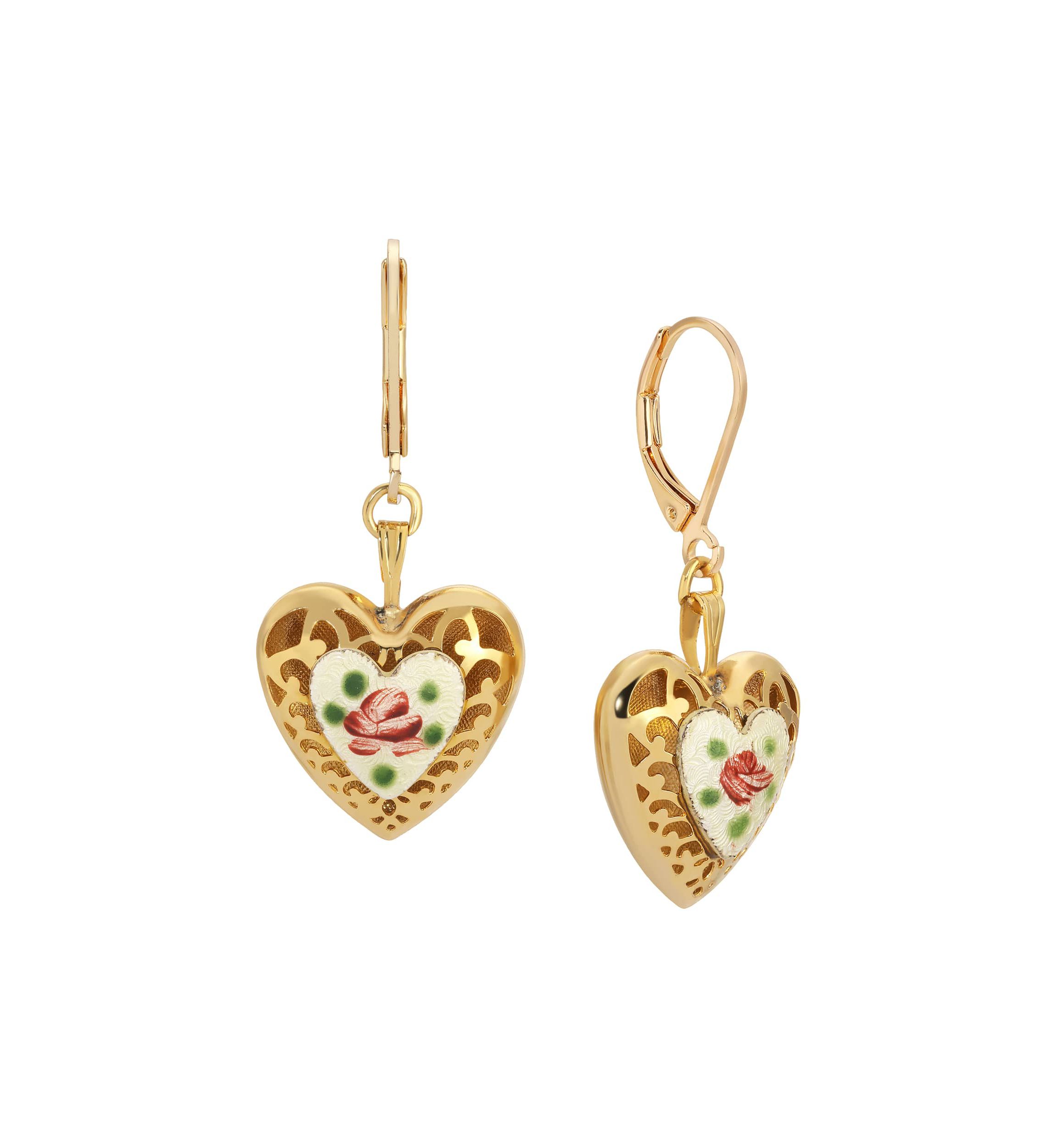 Heart Floral Enamel Leverback Earrings