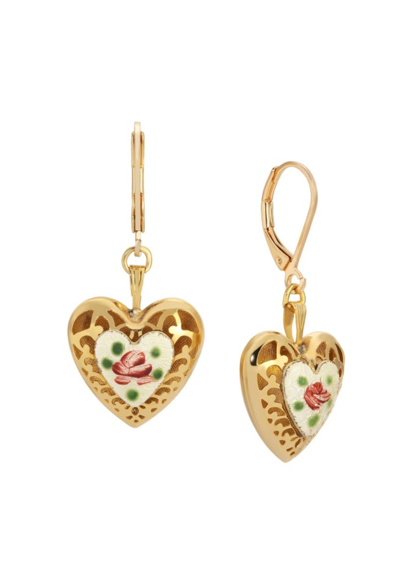 Heart Floral Enamel Leverback Earrings