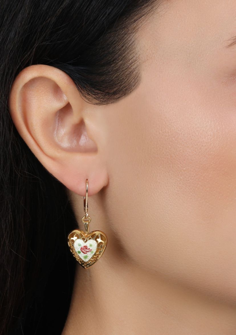 Heart Floral Enamel Leverback Earrings