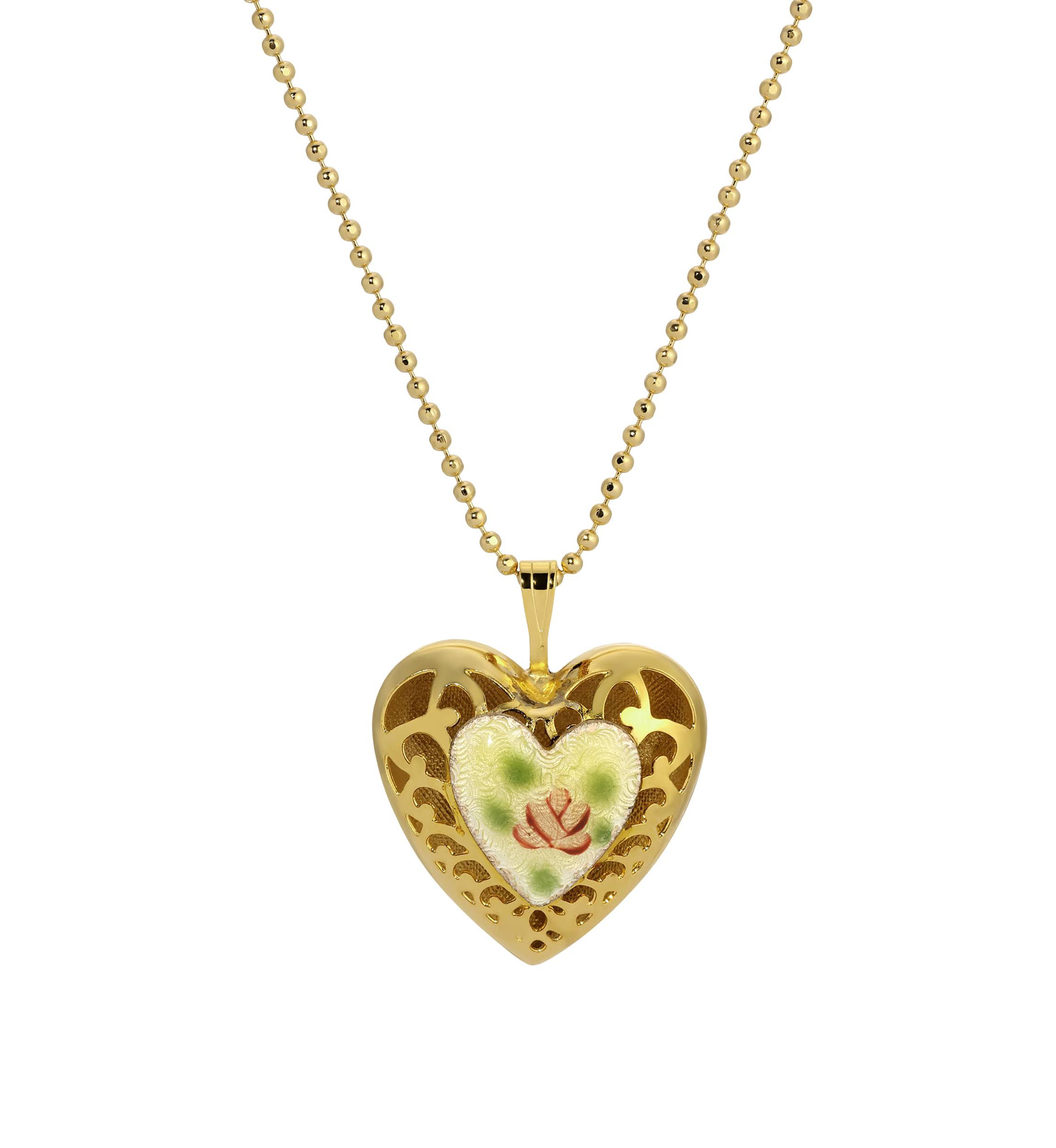 Enamel Floral Heart Necklace 18"