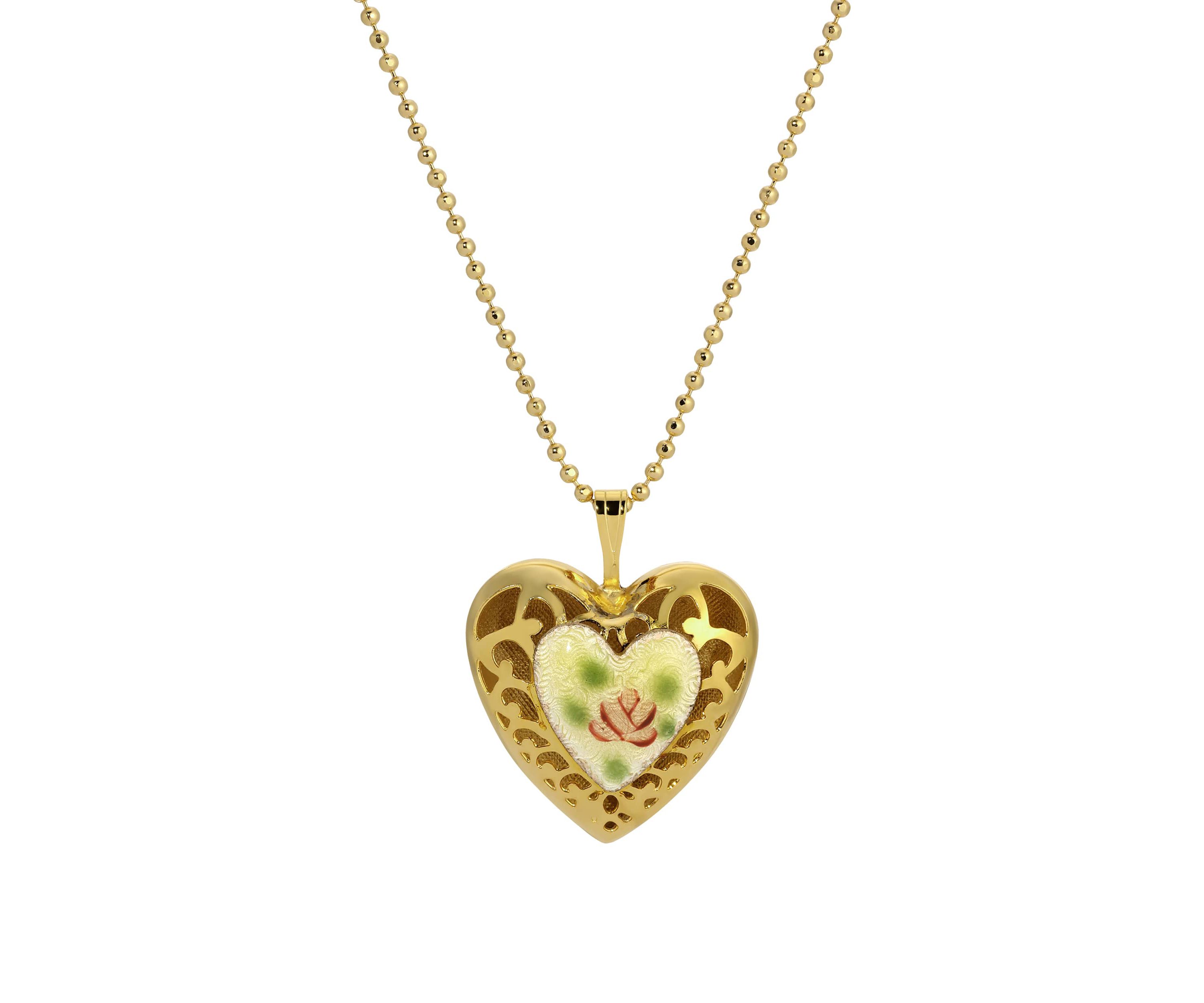 Enamel Floral Heart Necklace 18"