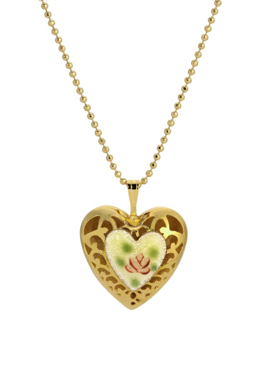 Enamel Floral Heart Necklace 18"