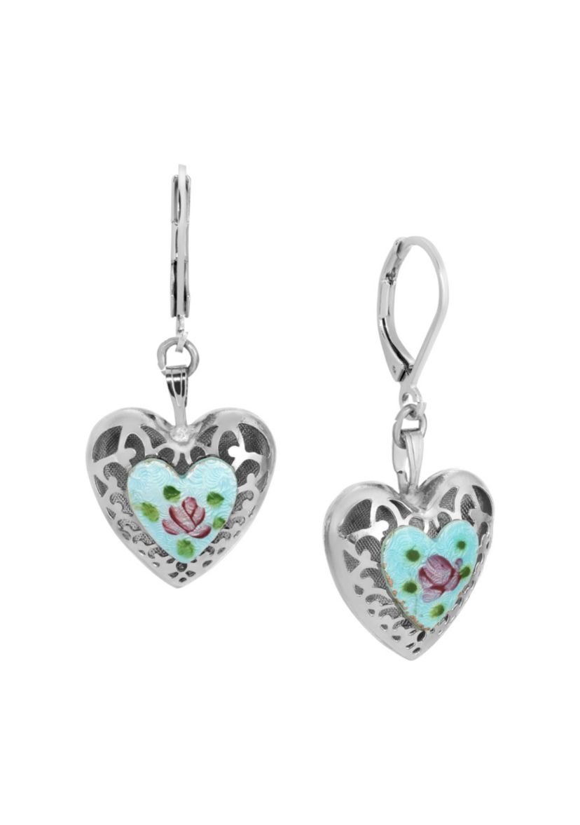 Heart Floral Enamel Leverback Earrings