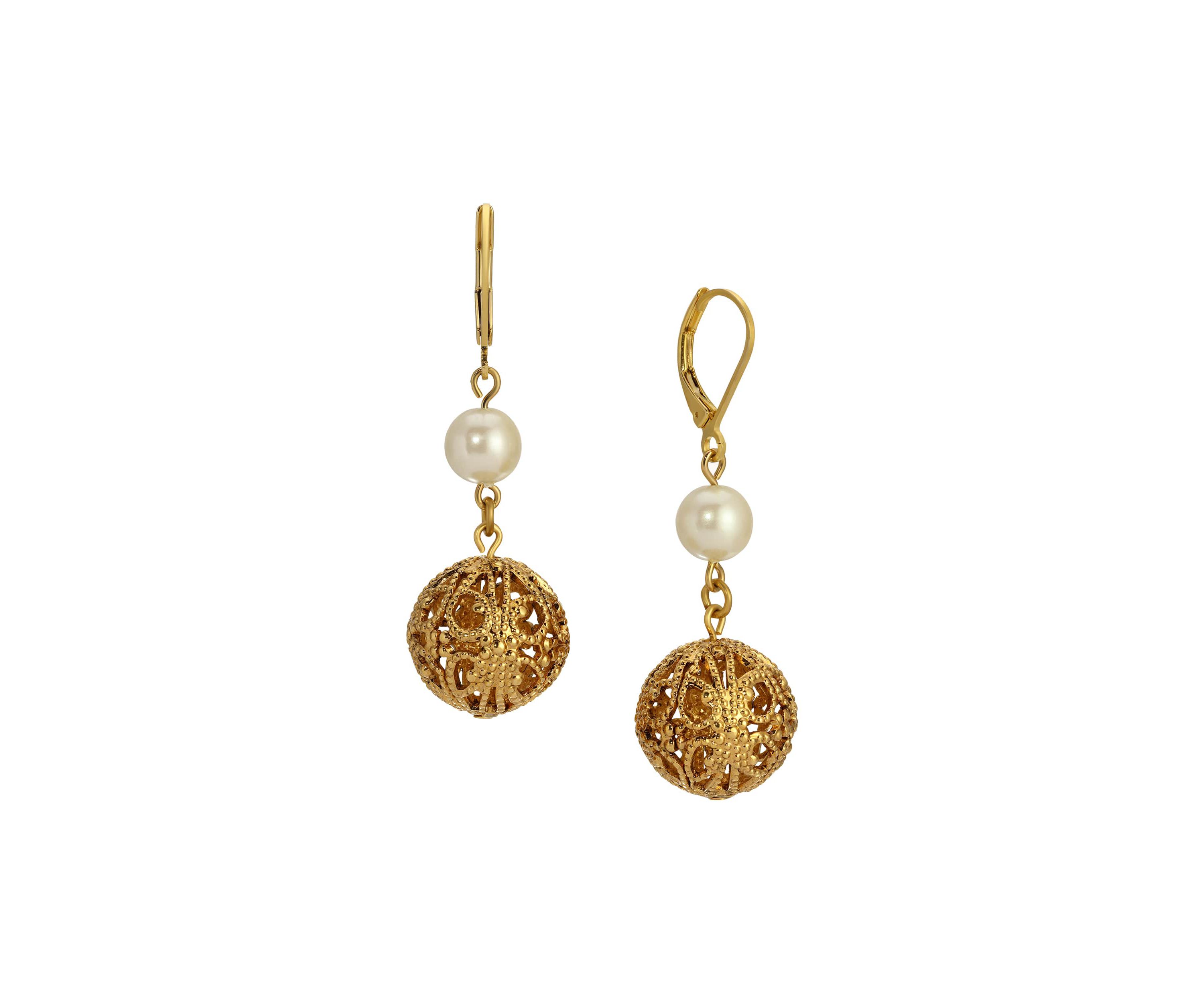 Faux Pearl Filigree Bead Drop Earrings