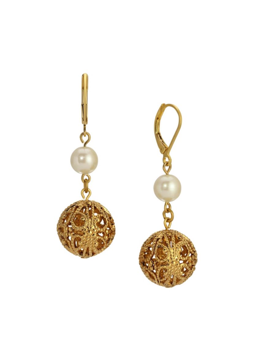 Faux Pearl Filigree Bead Drop Earrings