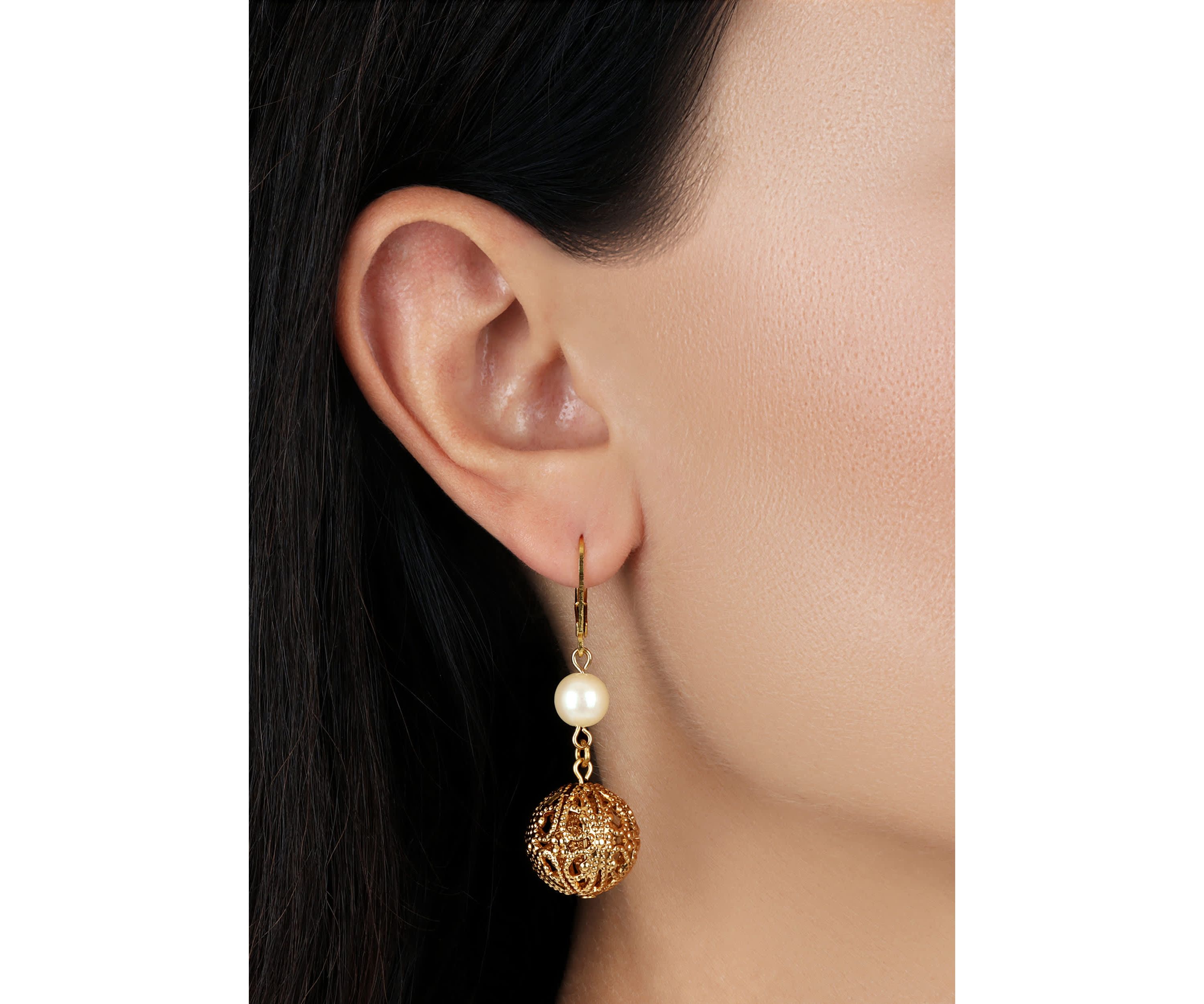 Faux Pearl Filigree Bead Drop Earrings