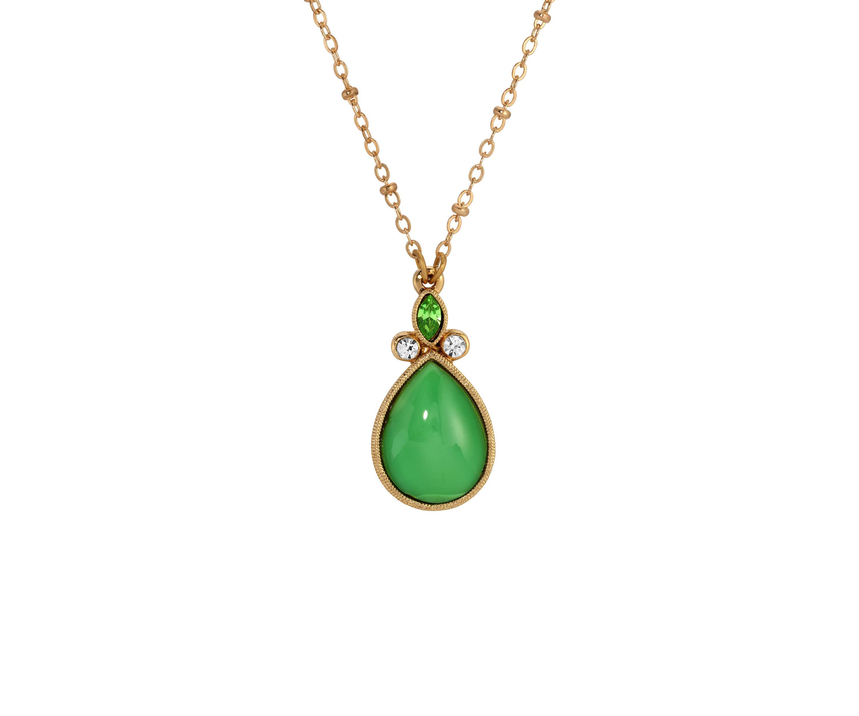 Gold Tone Peridot Teardrop & Clear Crystals 16" Necklace