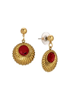 1928 Jewelry Gold Tone Crystal Drop Round Earrings, Red