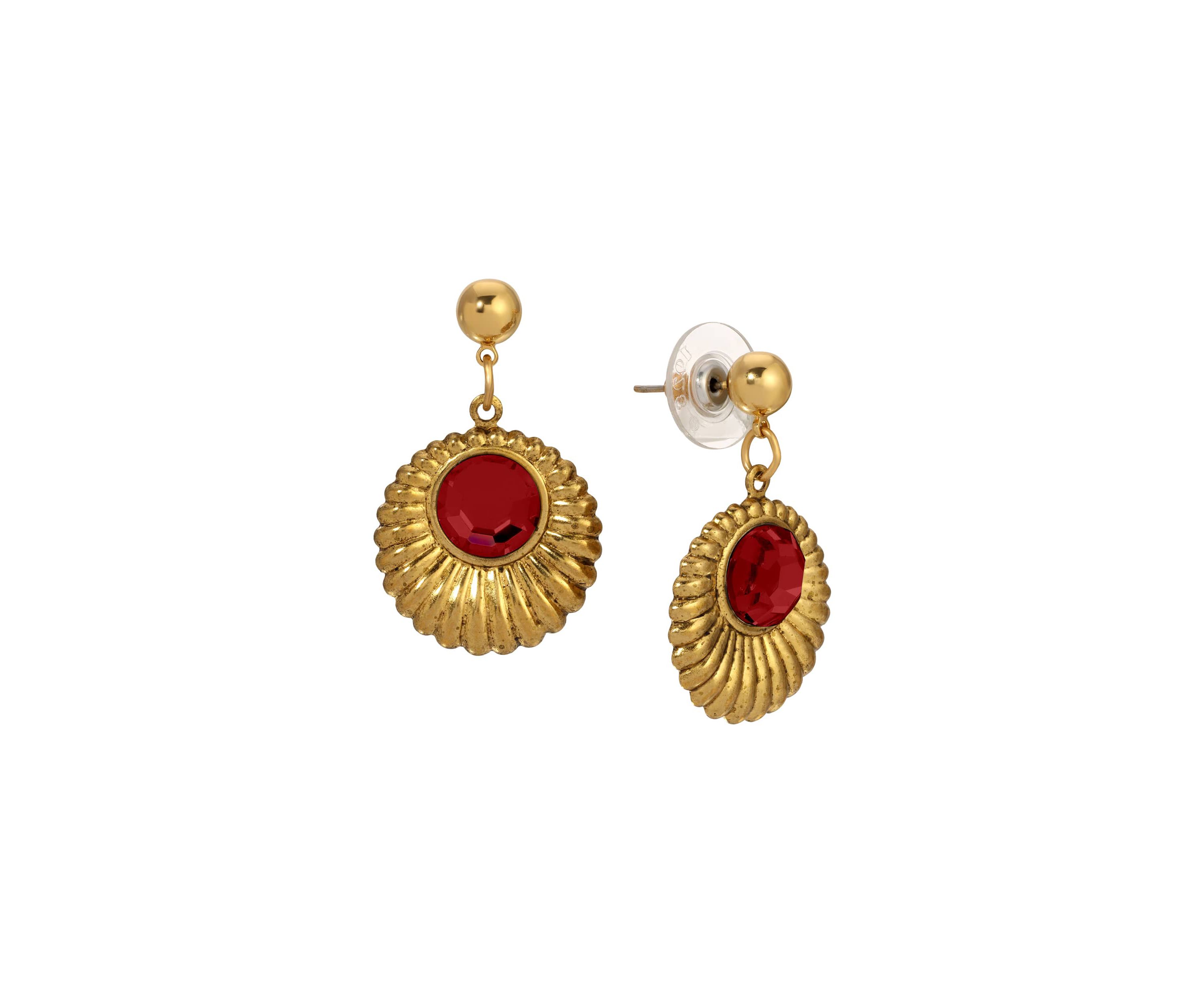 Gold Tone Crystal Drop Round Earrings