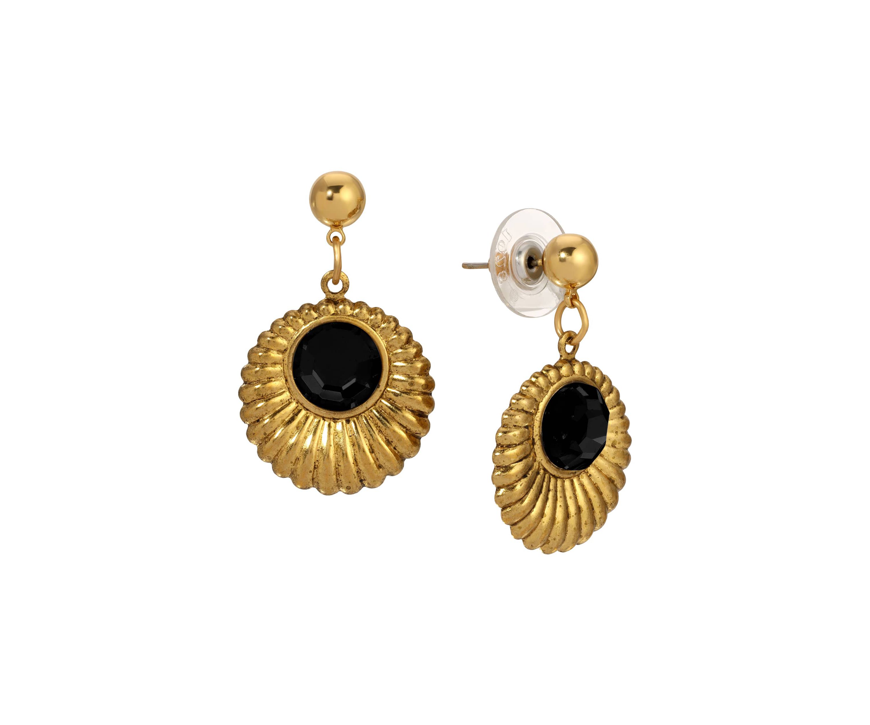 Gold Tone Crystal Drop Round Earrings