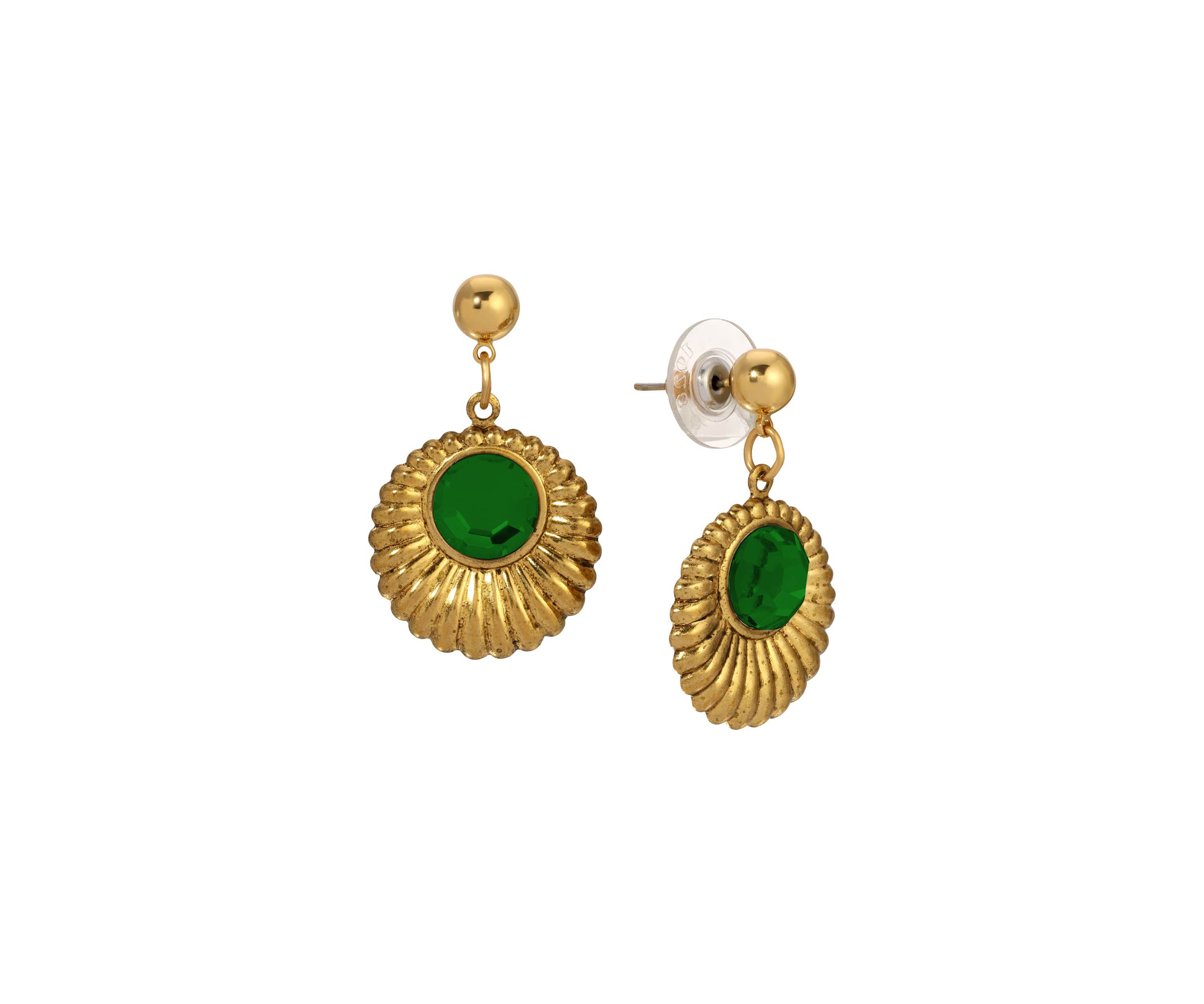 Gold Tone Crystal Drop Round Earrings