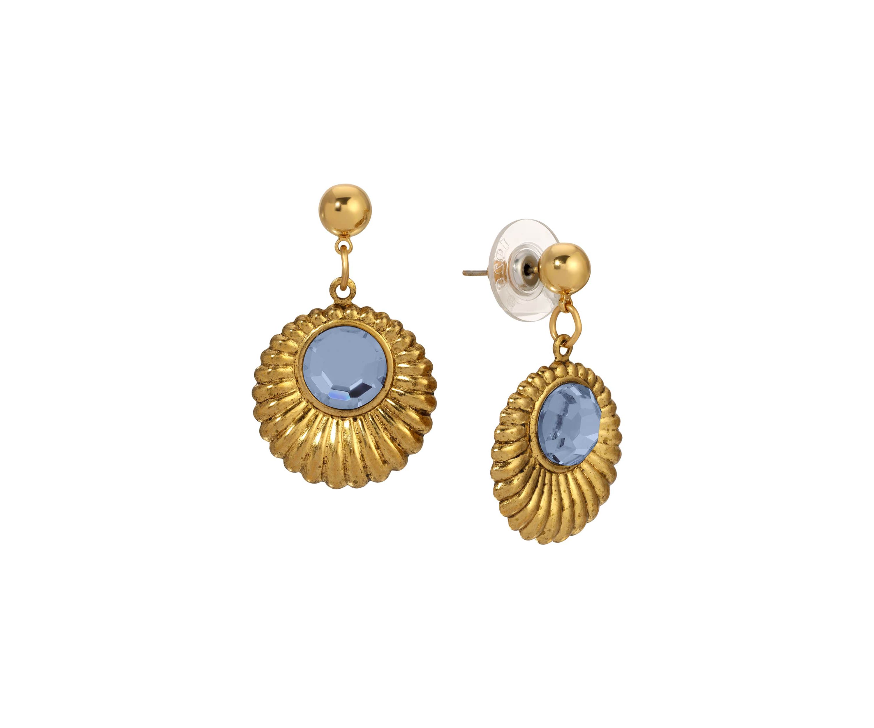 Gold Tone Crystal Drop Round Earrings