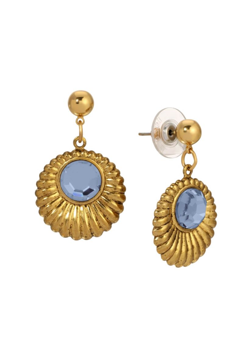 Gold Tone Crystal Drop Round Earrings