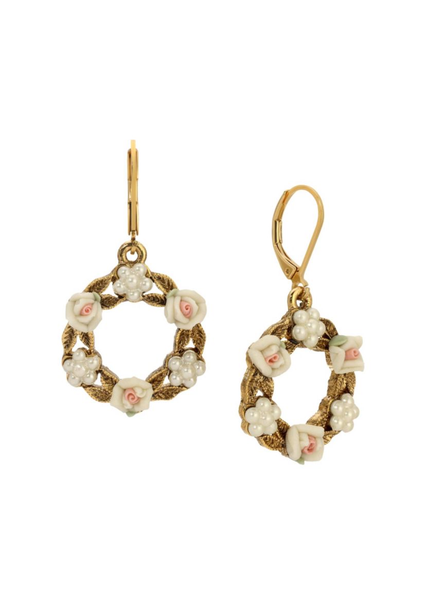 Faux Pearl White Flower Earrings