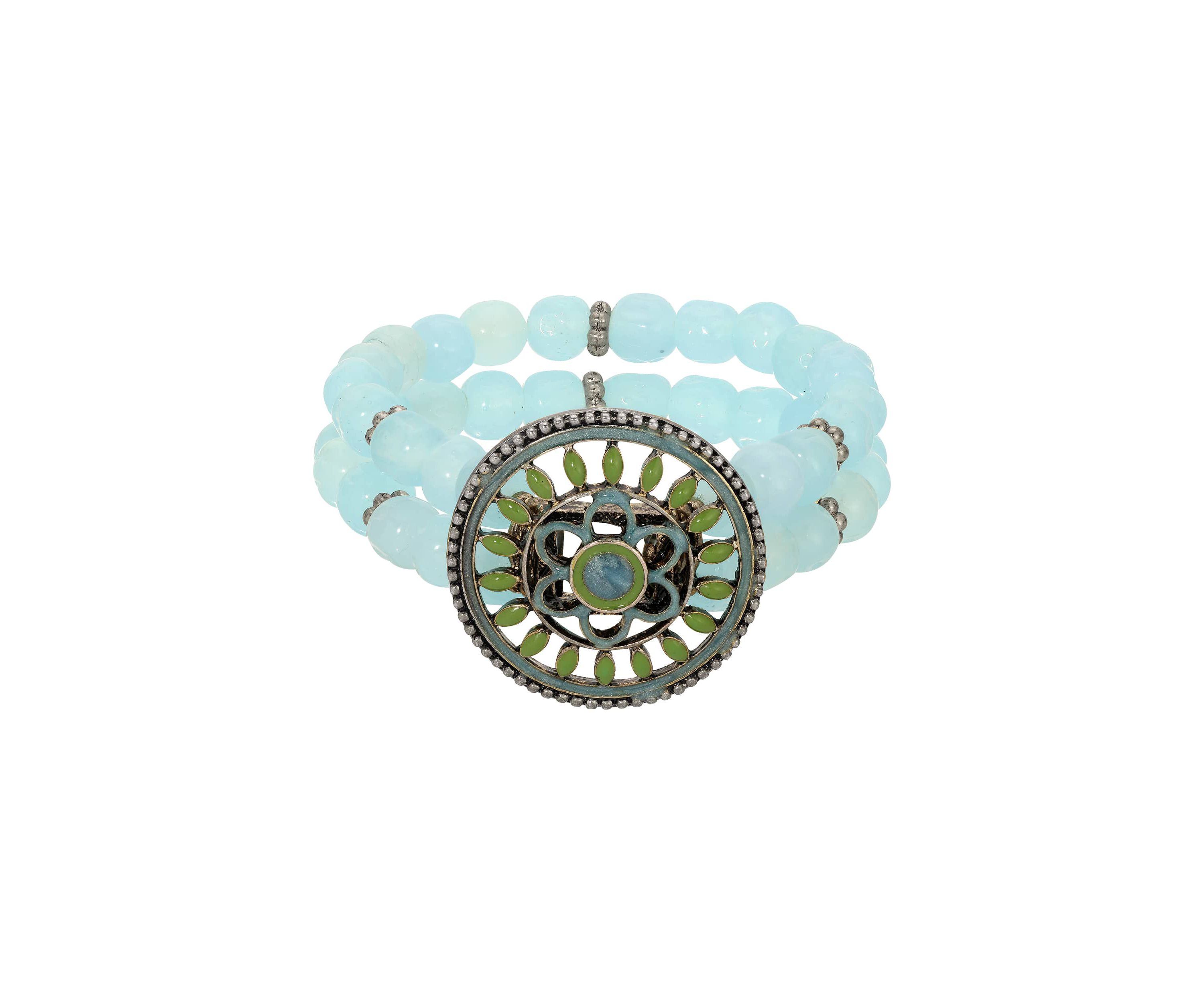 Blue Green Enamel Aqua Bead Str Bracelet