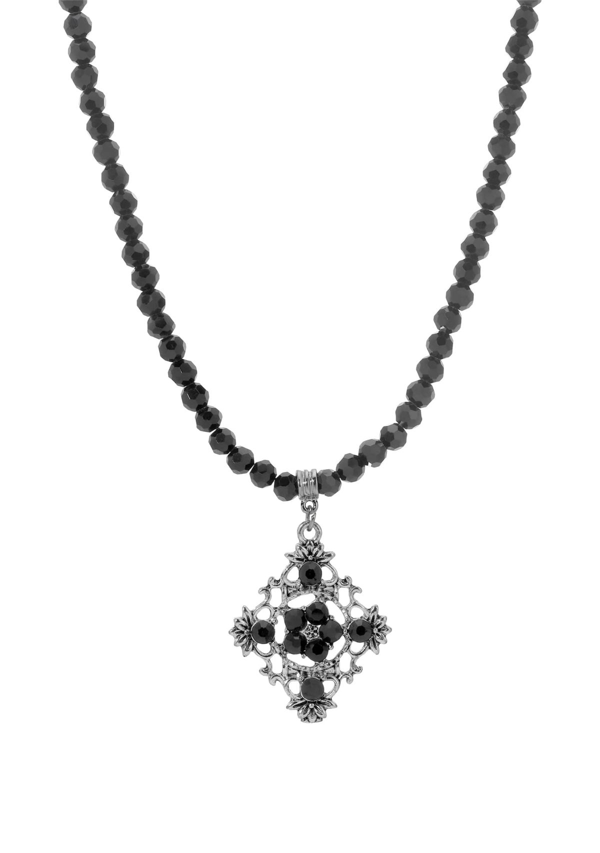 Black Filigree Drop Necklace 15" Adj.