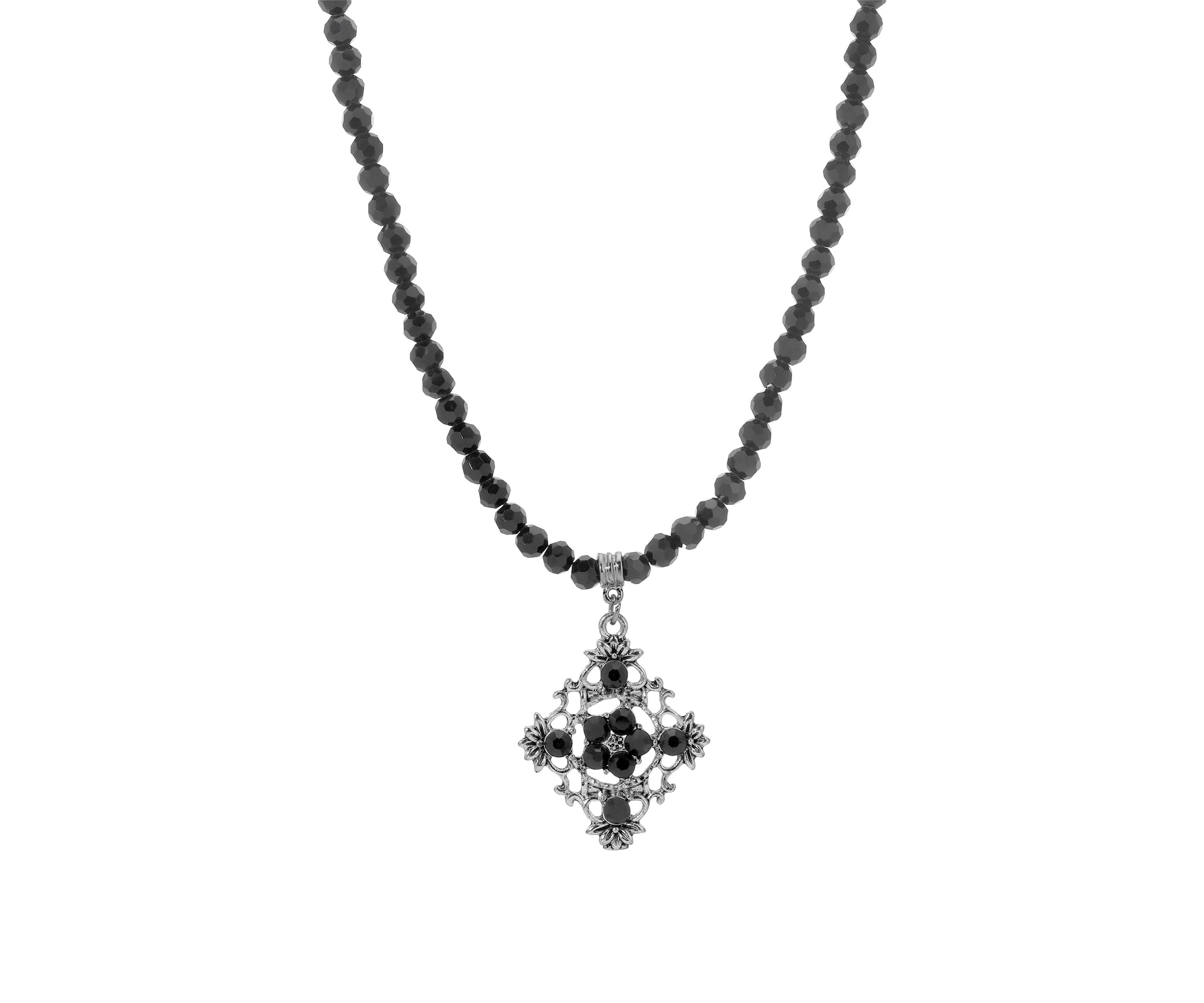Black Filigree Drop Necklace 15" Adj.